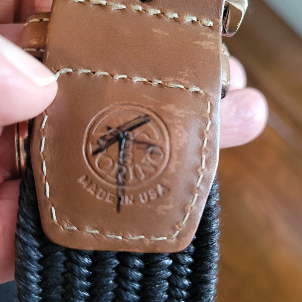 Torino woven cotton & leather belt Size 44, unisex